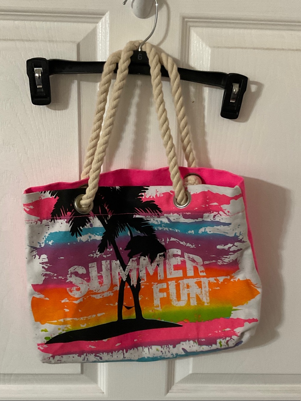 Summer Fun Rope-Handle Tote Bag in Pink and Multicolor